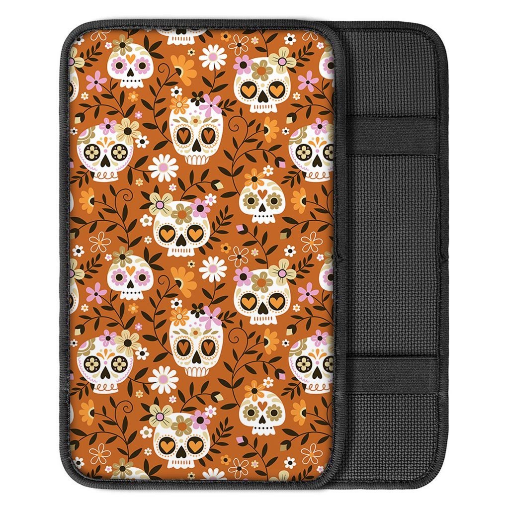 Yellow Sugar Skull Car Console Cover-grizzshop
