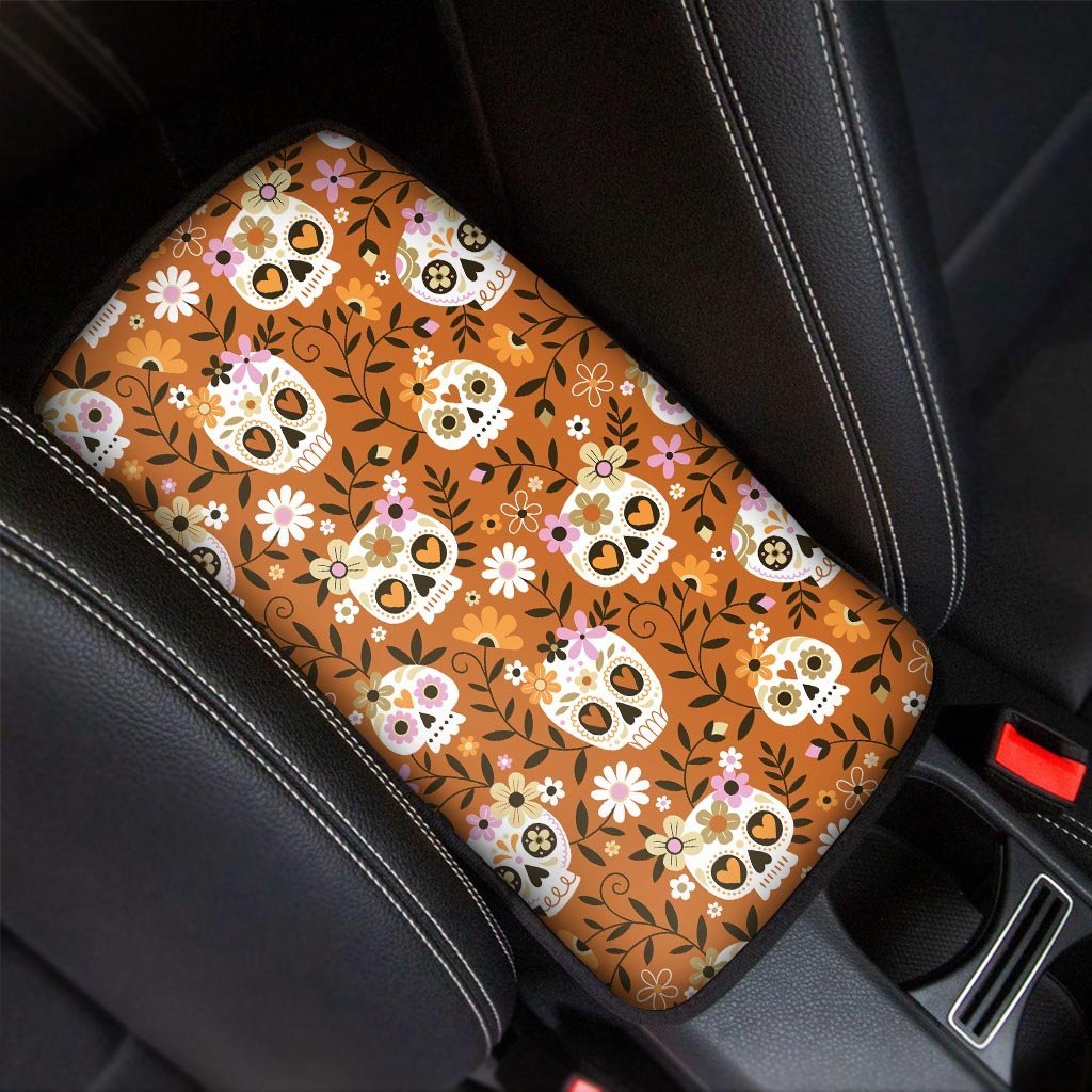 Yellow Sugar Skull Car Console Cover-grizzshop