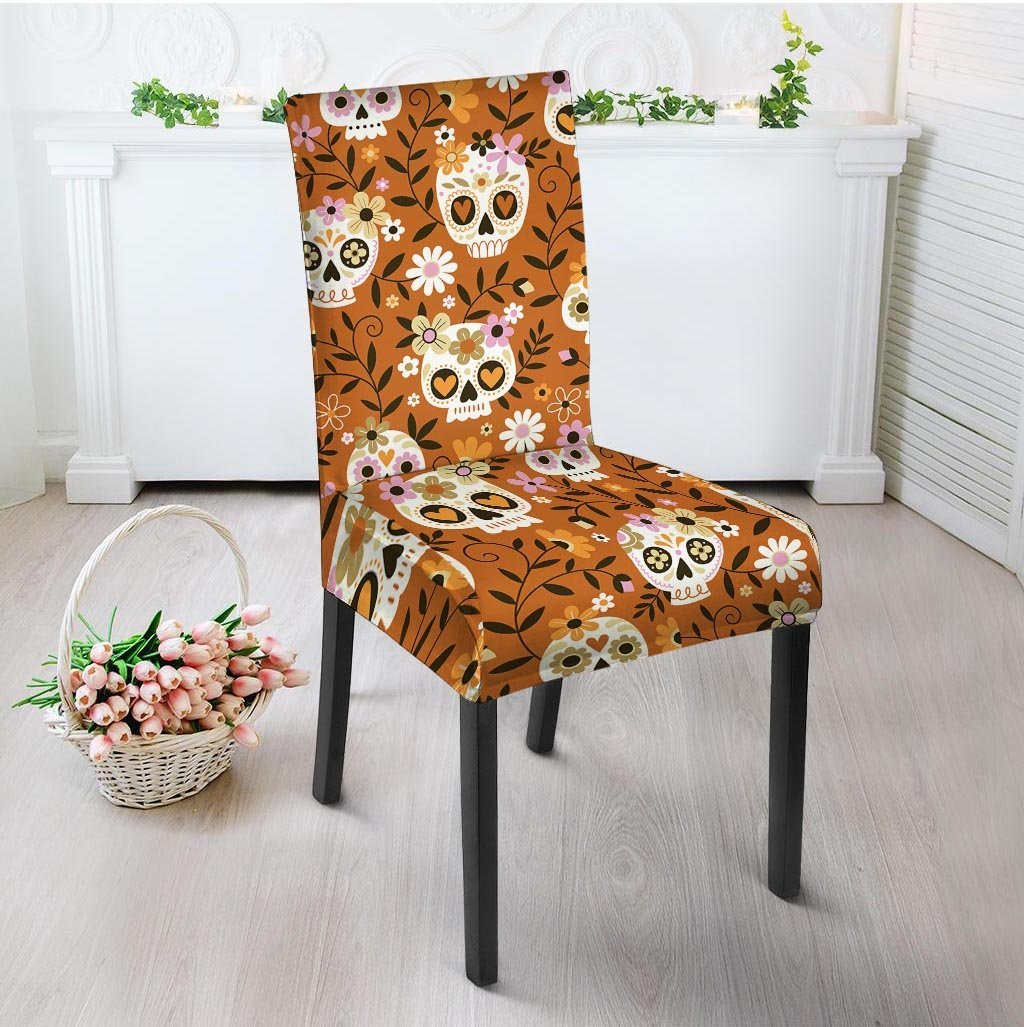 Yellow Sugar Skull Chair Cover-grizzshop