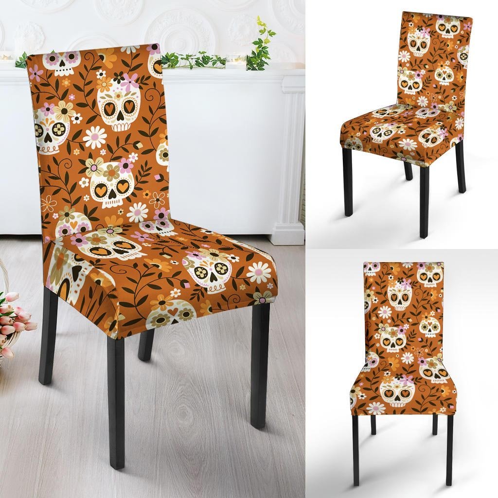 Yellow Sugar Skull Chair Cover-grizzshop