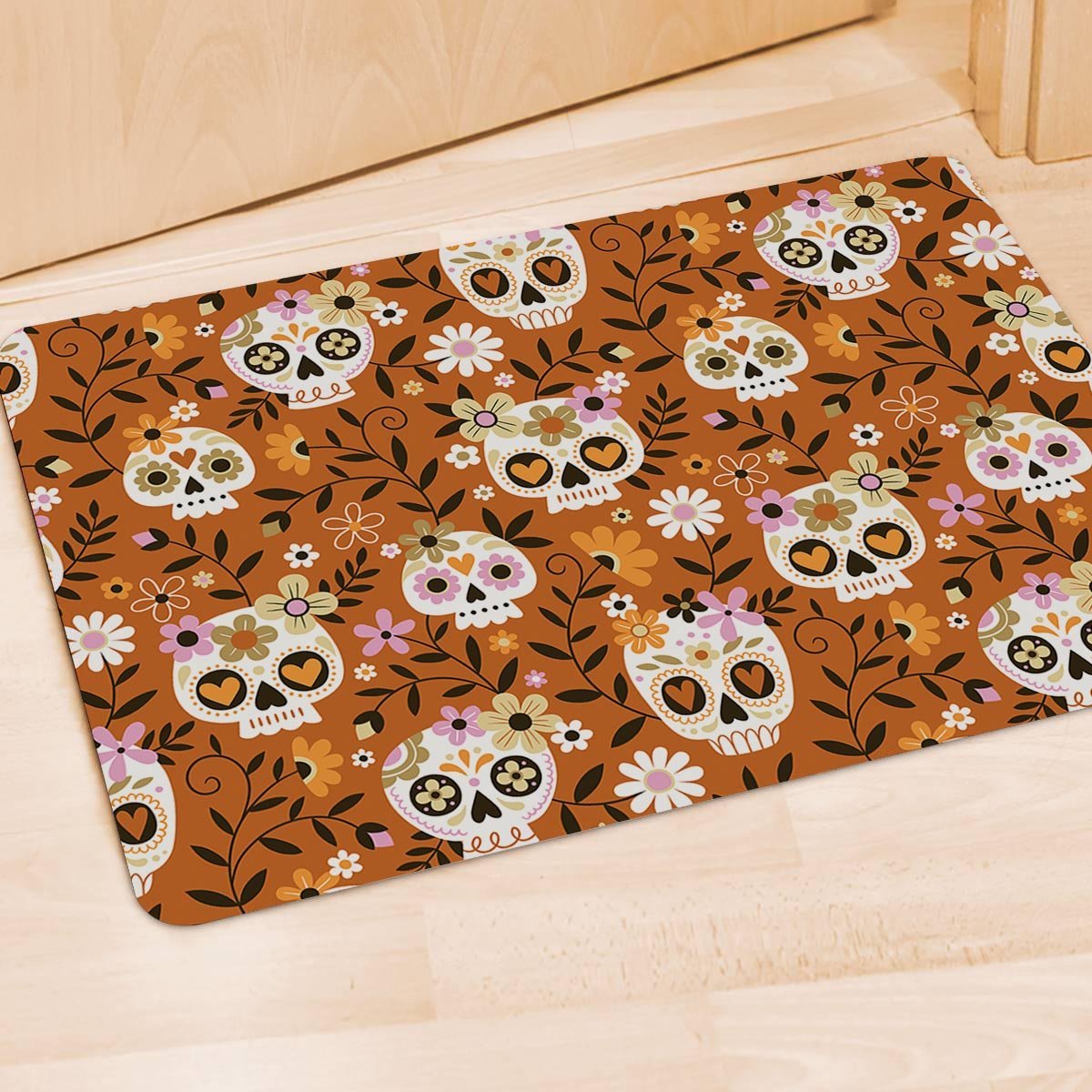 Yellow Sugar Skull Door Mat-grizzshop