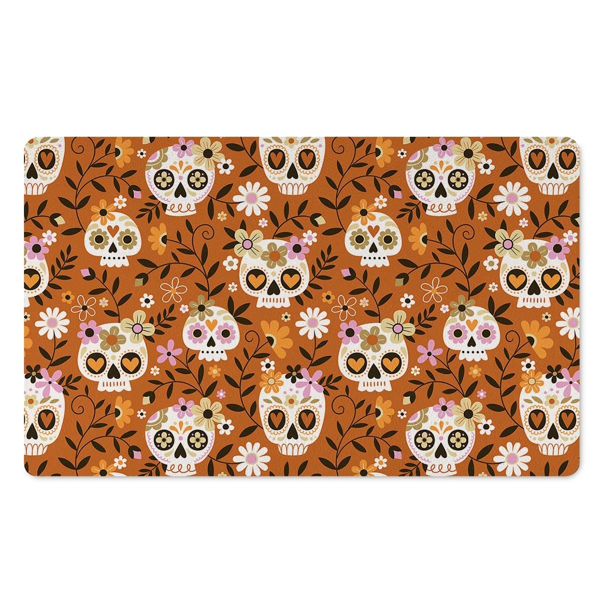 Yellow Sugar Skull Door Mat-grizzshop