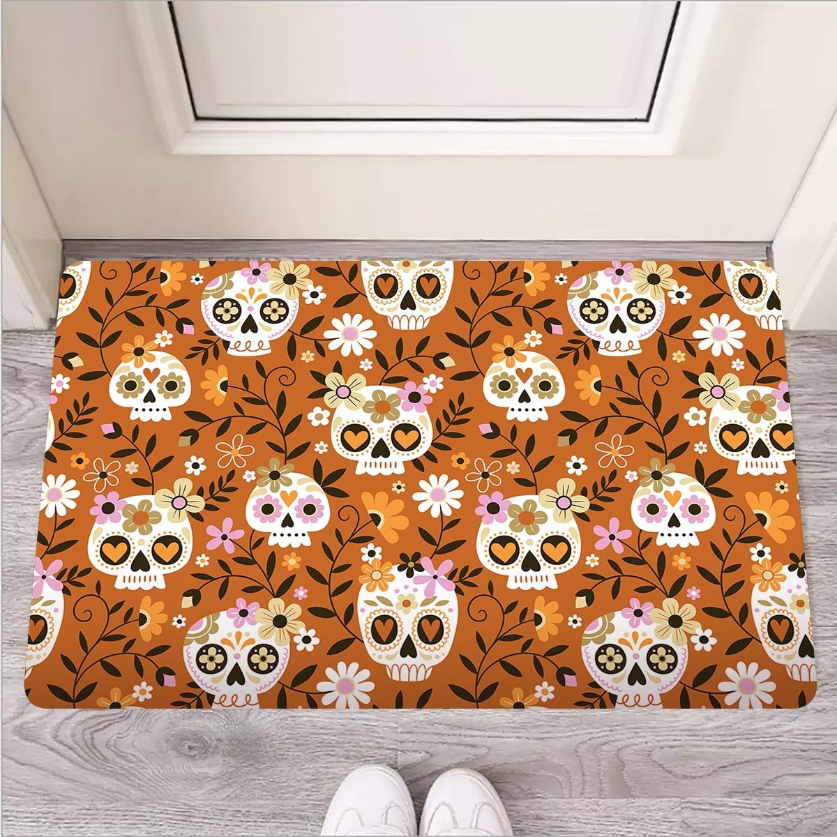 Yellow Sugar Skull Door Mat-grizzshop