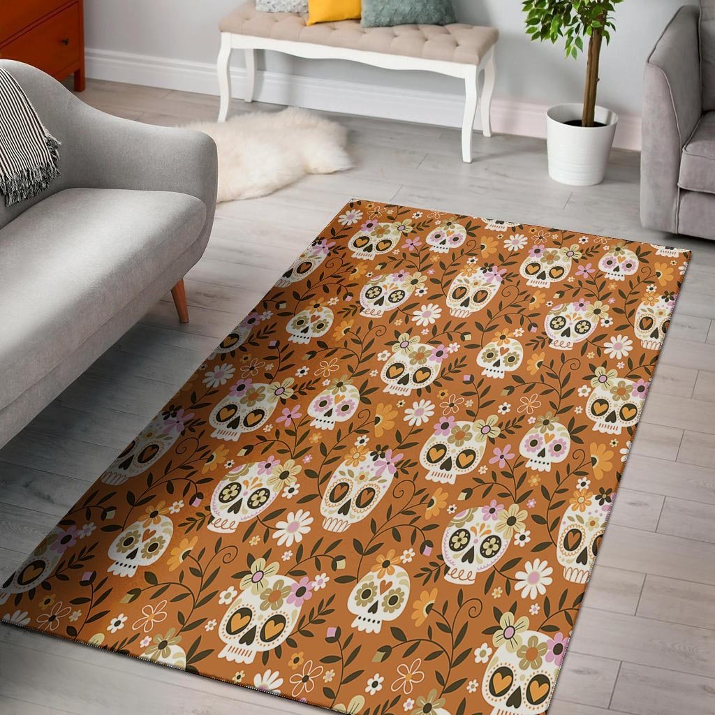 Yellow Sugar Skull Floor Mat-grizzshop