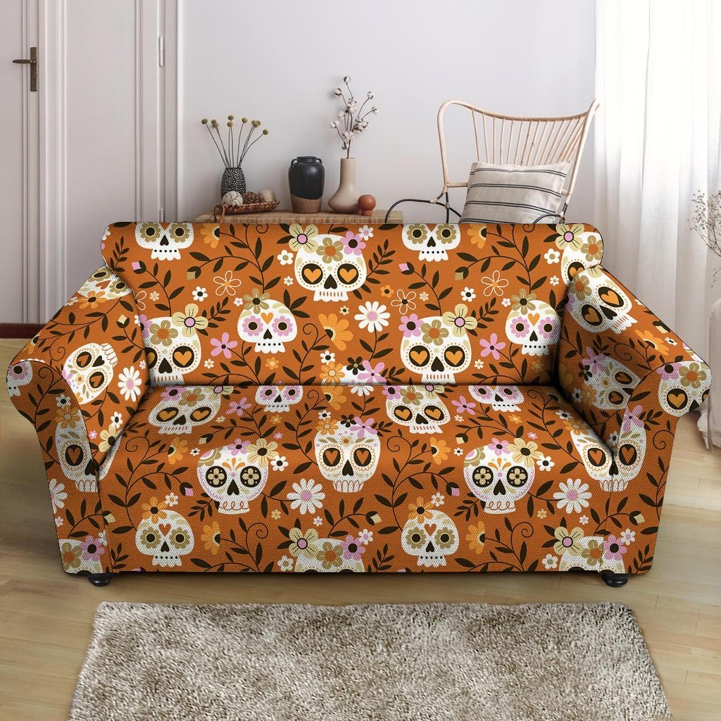 Yellow Sugar Skull Loveseat Cover-grizzshop
