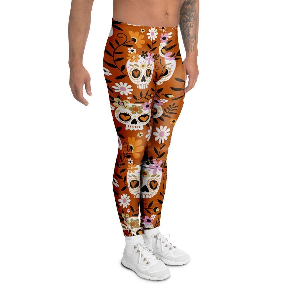 Yellow Sugar Skull Men's Leggings-grizzshop