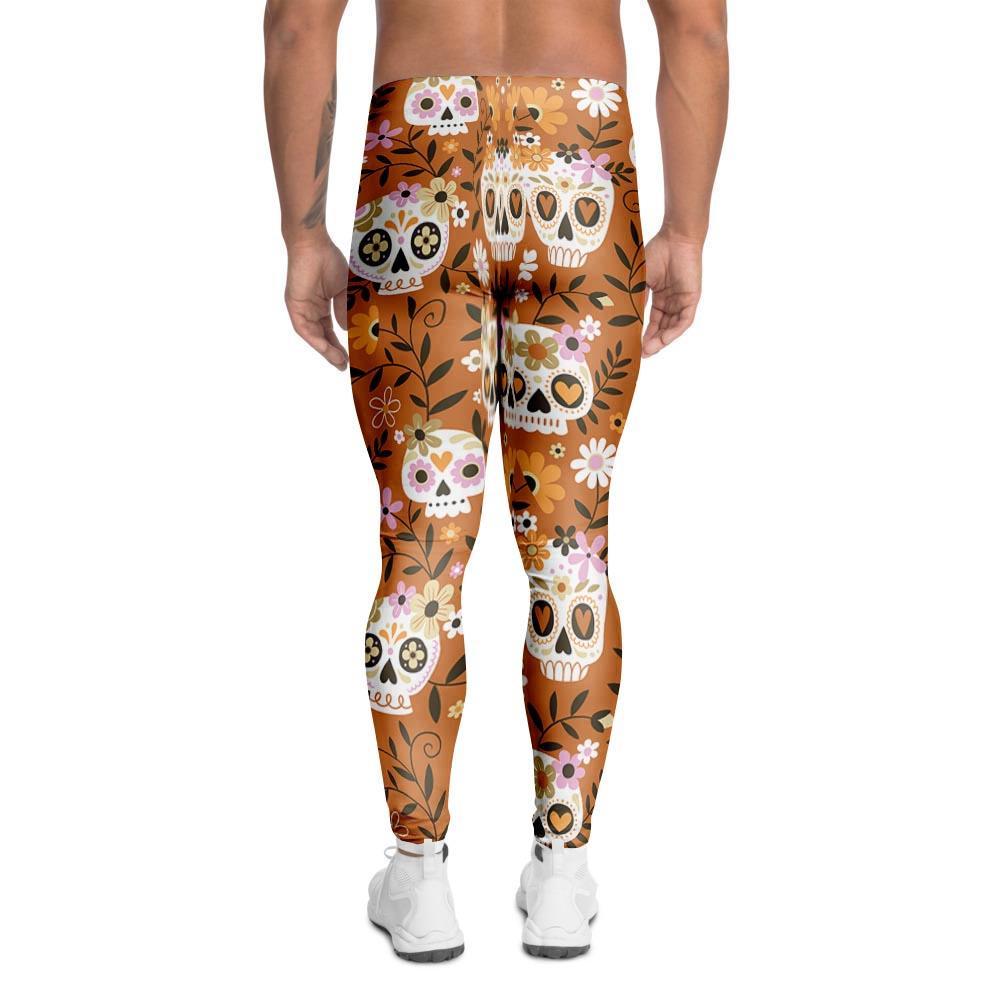 Yellow Sugar Skull Men's Leggings-grizzshop