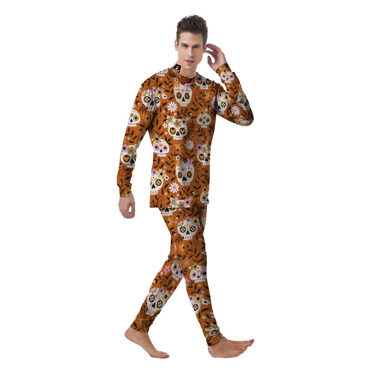 Yellow Sugar Skull Men's Pajamas-grizzshop