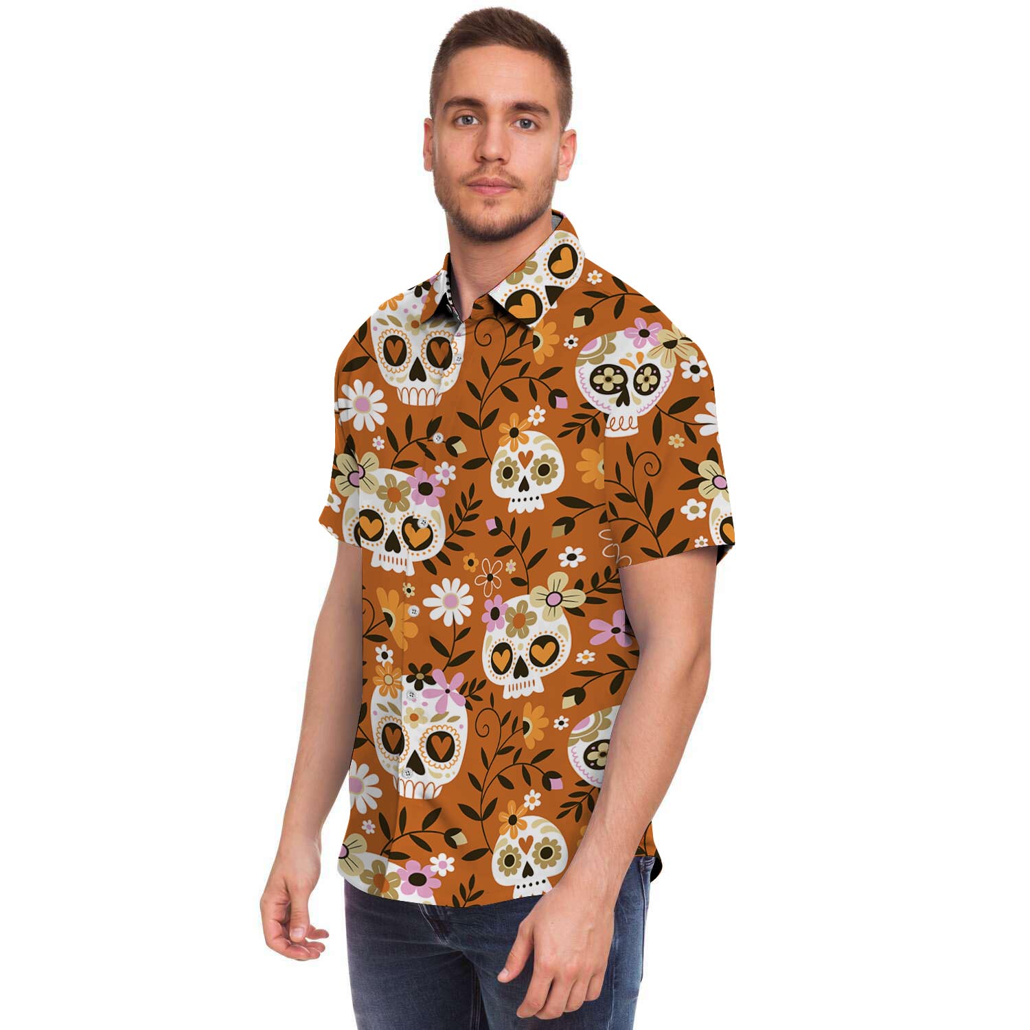 Yellow Sugar Skull Men's Short Sleeve Shirt-grizzshop