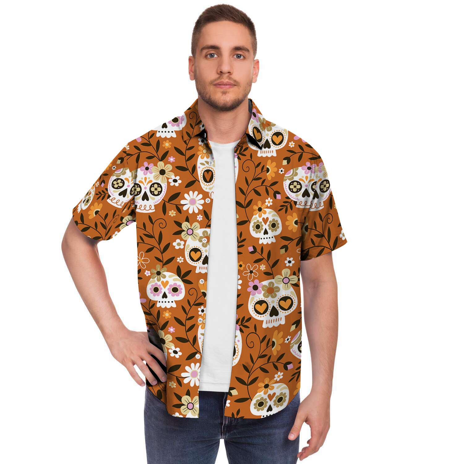 Yellow Sugar Skull Men's Short Sleeve Shirt-grizzshop