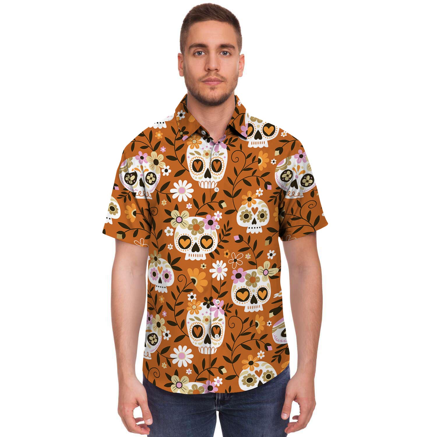 Yellow Sugar Skull Men's Short Sleeve Shirt-grizzshop