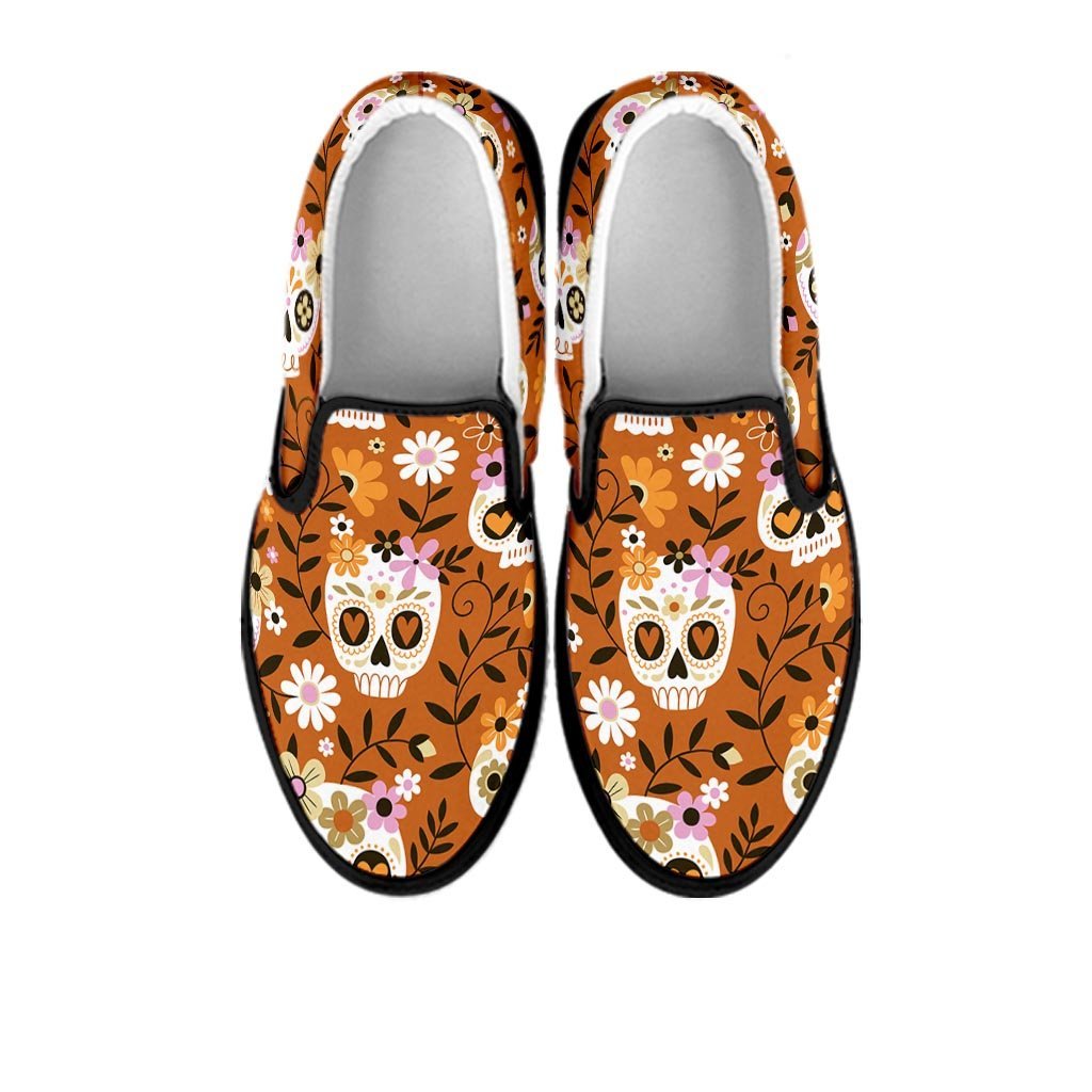 Yellow Sugar Skull Men's Slip On Sneakers-grizzshop