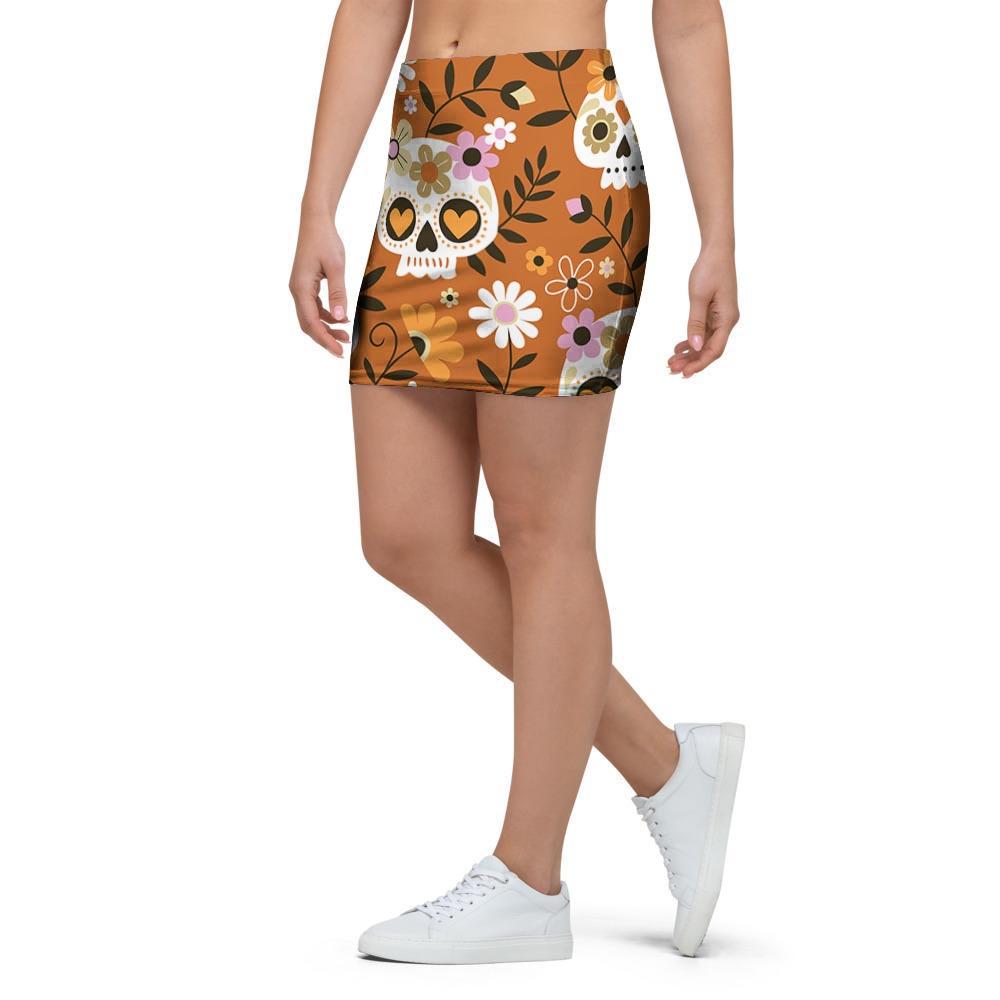 Yellow Sugar Skull Mini Skirt-grizzshop