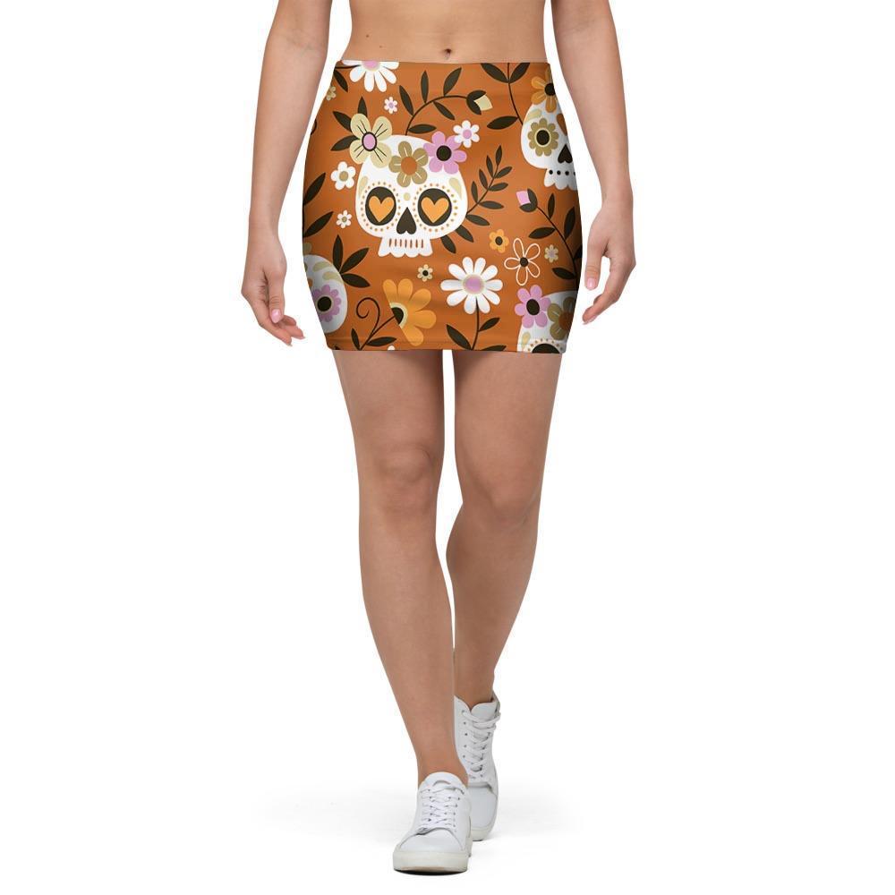 Yellow Sugar Skull Mini Skirt-grizzshop