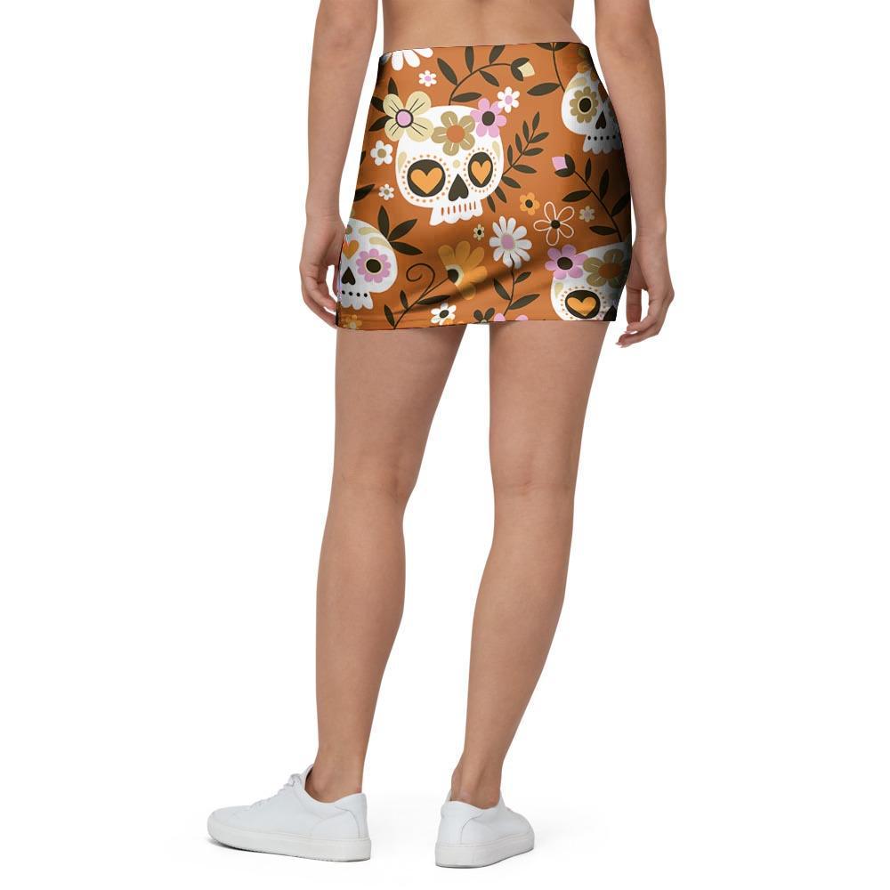 Yellow Sugar Skull Mini Skirt-grizzshop