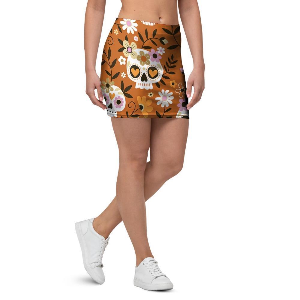 Yellow Sugar Skull Mini Skirt-grizzshop