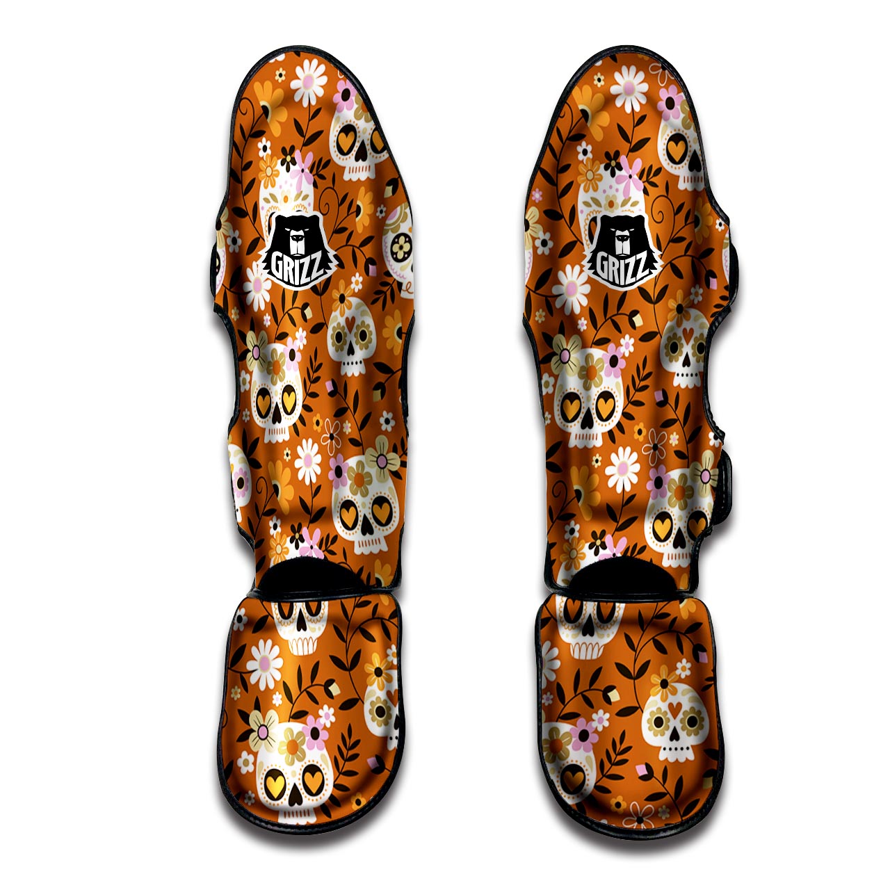 Yellow Sugar Skull Muay Thai Shin Guard-grizzshop