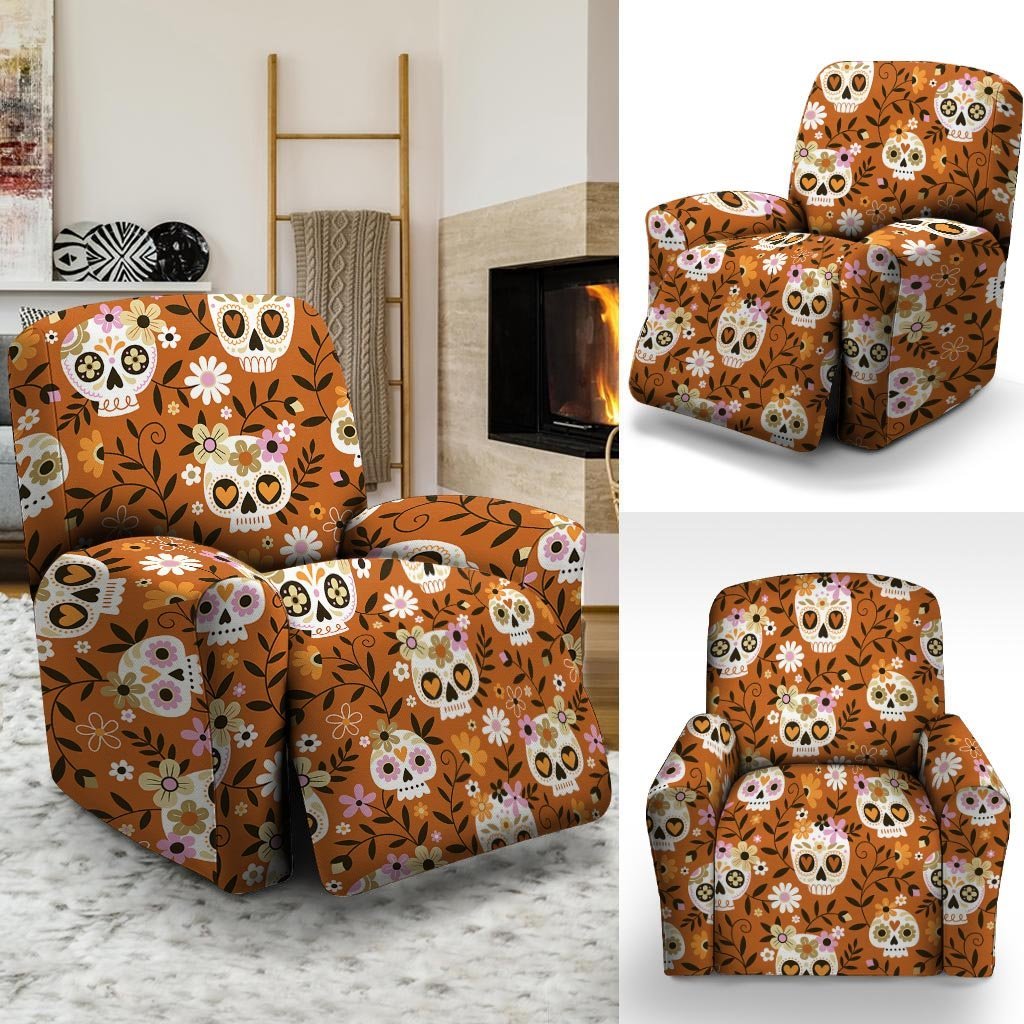 Yellow Sugar Skull Recliner Cover-grizzshop