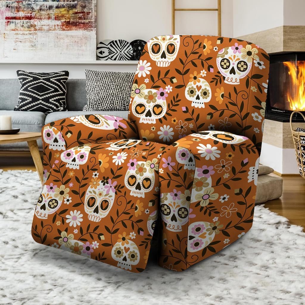 Yellow Sugar Skull Recliner Cover-grizzshop