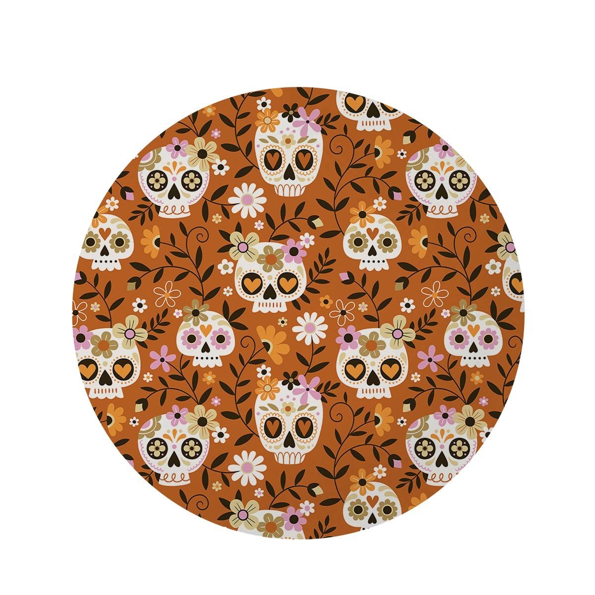 Yellow Sugar Skull Round Rug-grizzshop