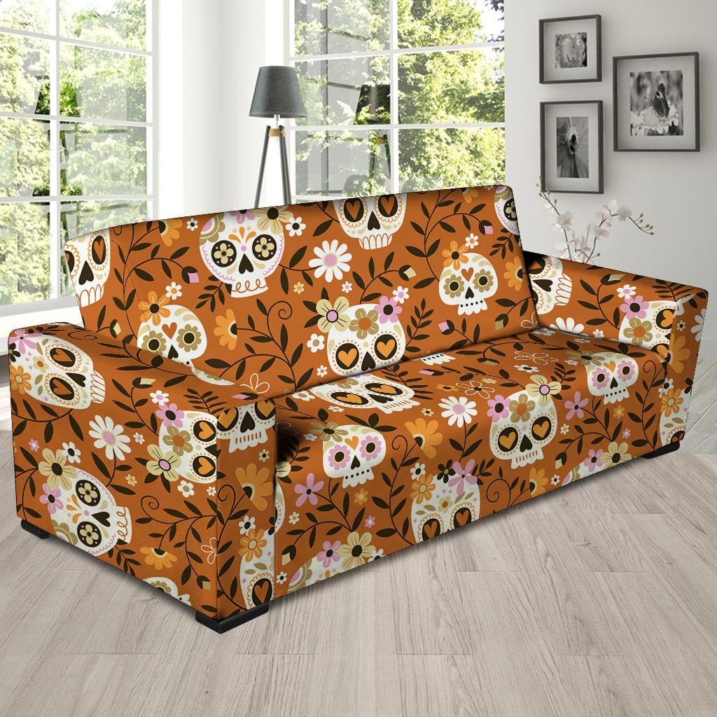 Yellow Sugar Skull Sofa Cover-grizzshop