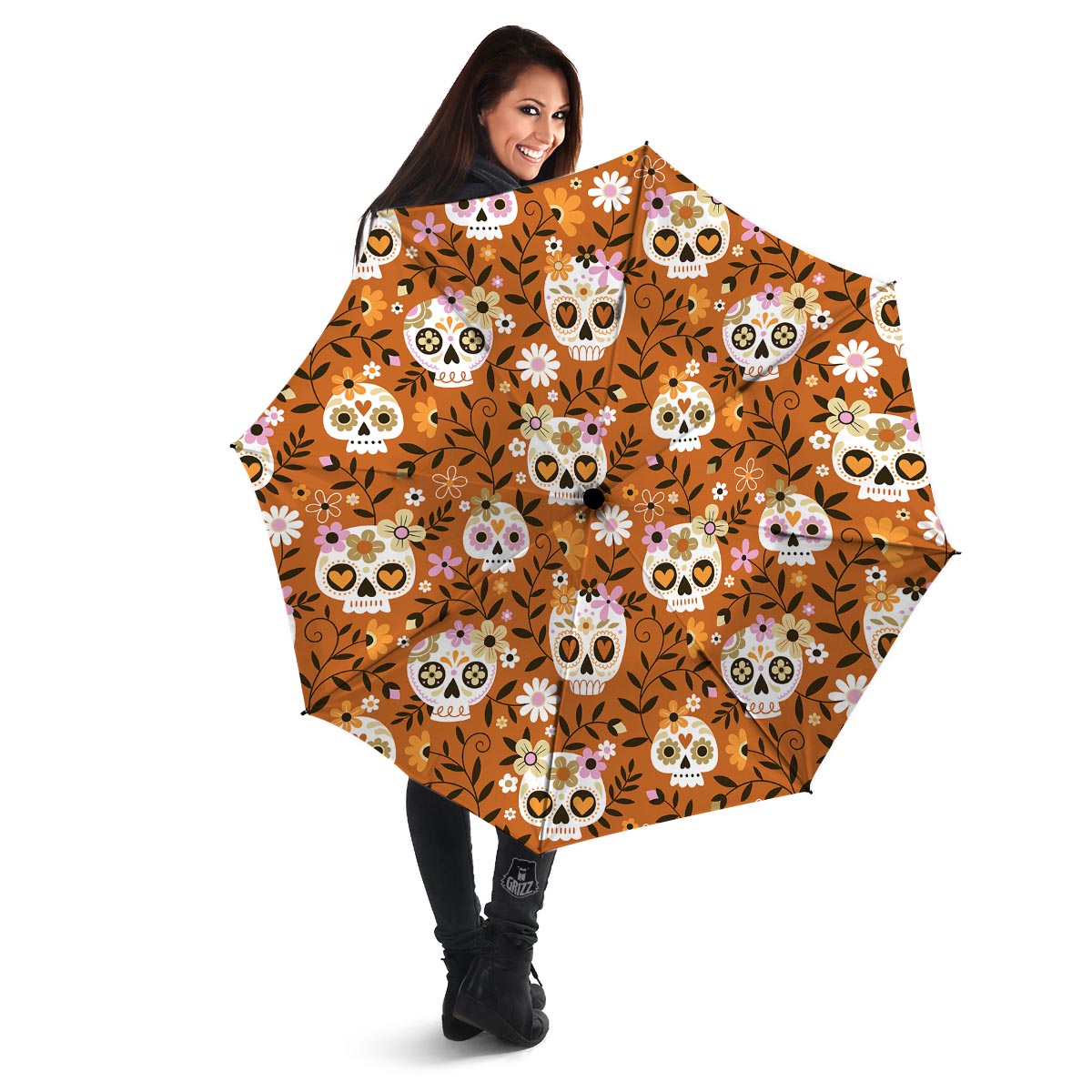 Yellow Sugar Skull Umbrella-grizzshop