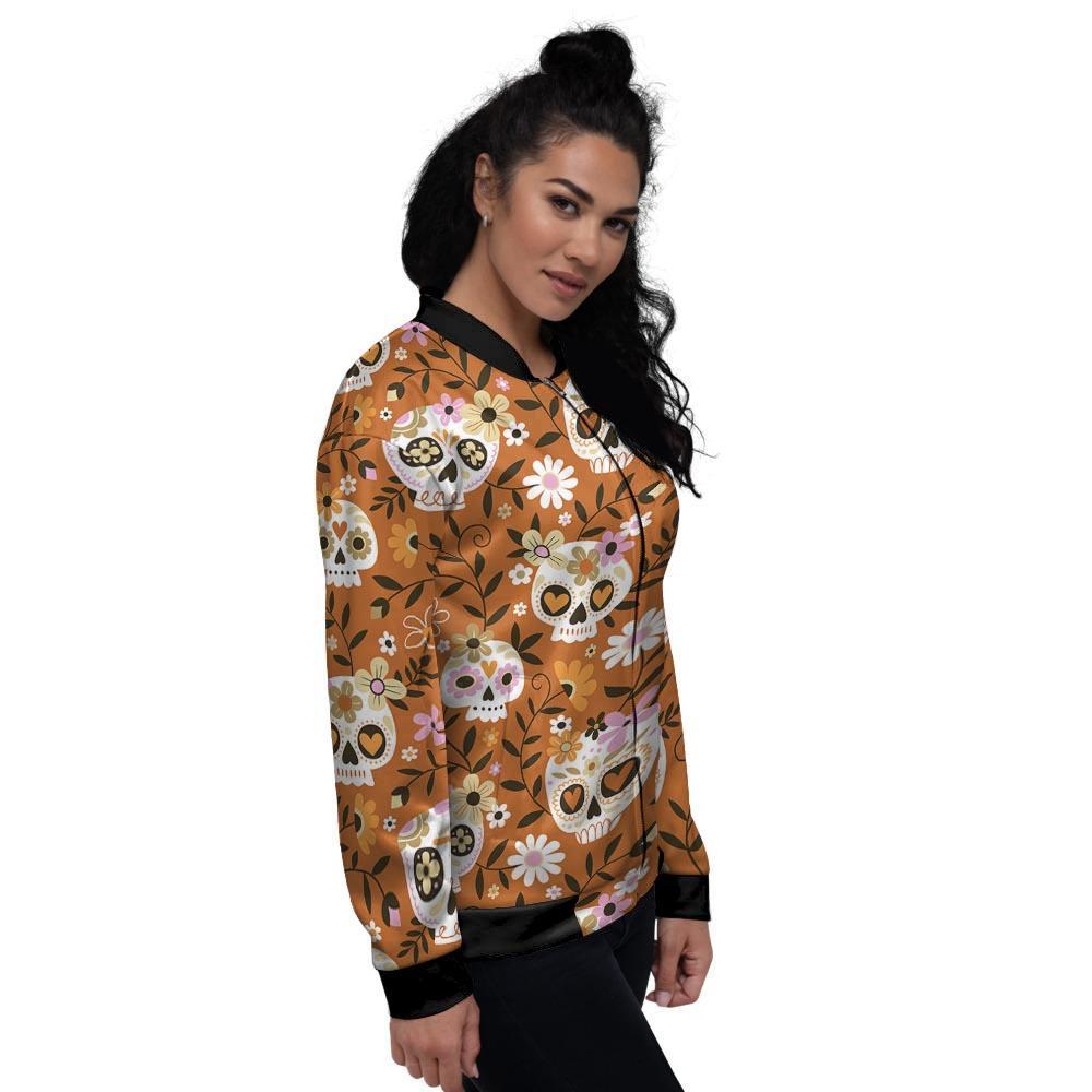 Yellow Sugar Skull Women's Bomber Jacket-grizzshop