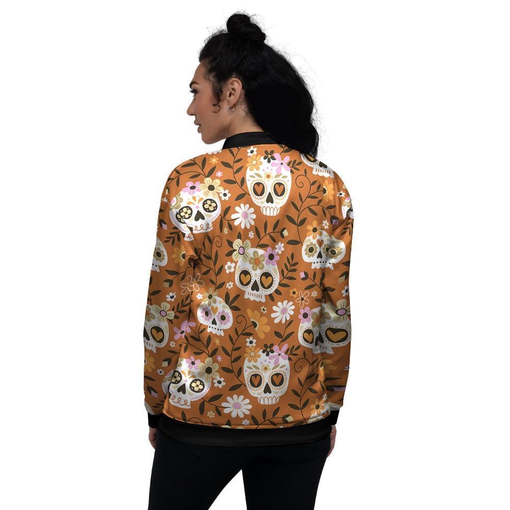 Yellow Sugar Skull Women's Bomber Jacket-grizzshop