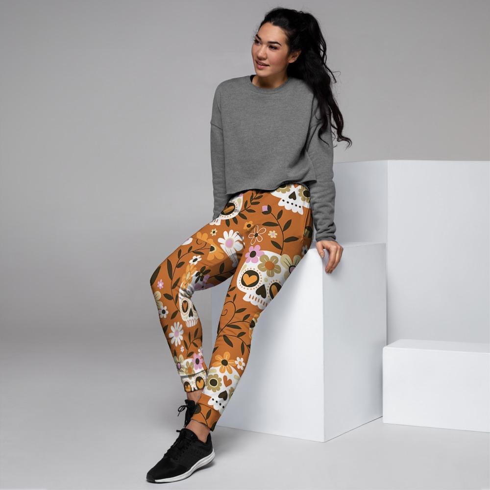 Yellow Sugar Skull Women's Joggers-grizzshop