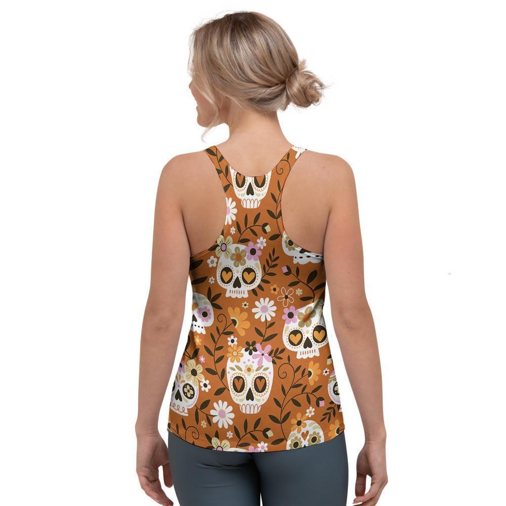 Yellow Sugar Skull Women's Racerback Tank Top-grizzshop