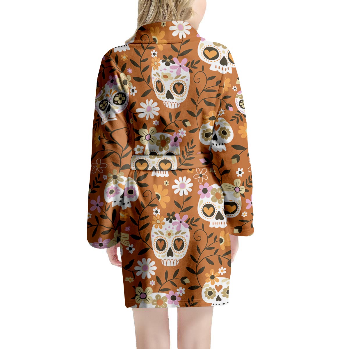 Yellow Sugar Skull Women's Robe-grizzshop