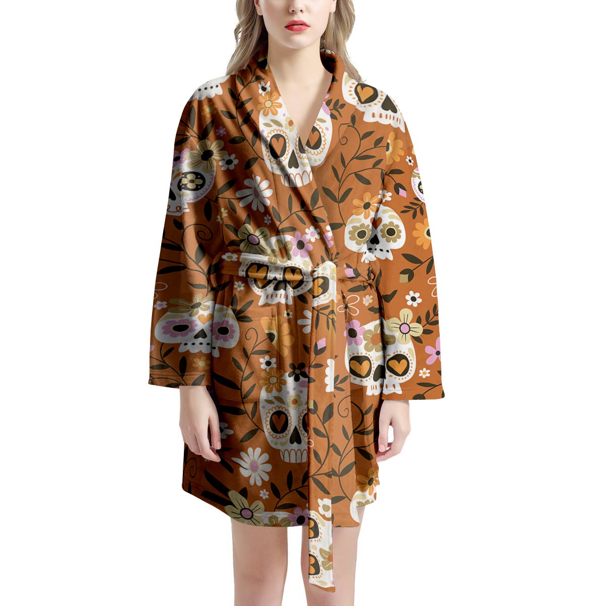 Yellow Sugar Skull Women's Robe-grizzshop