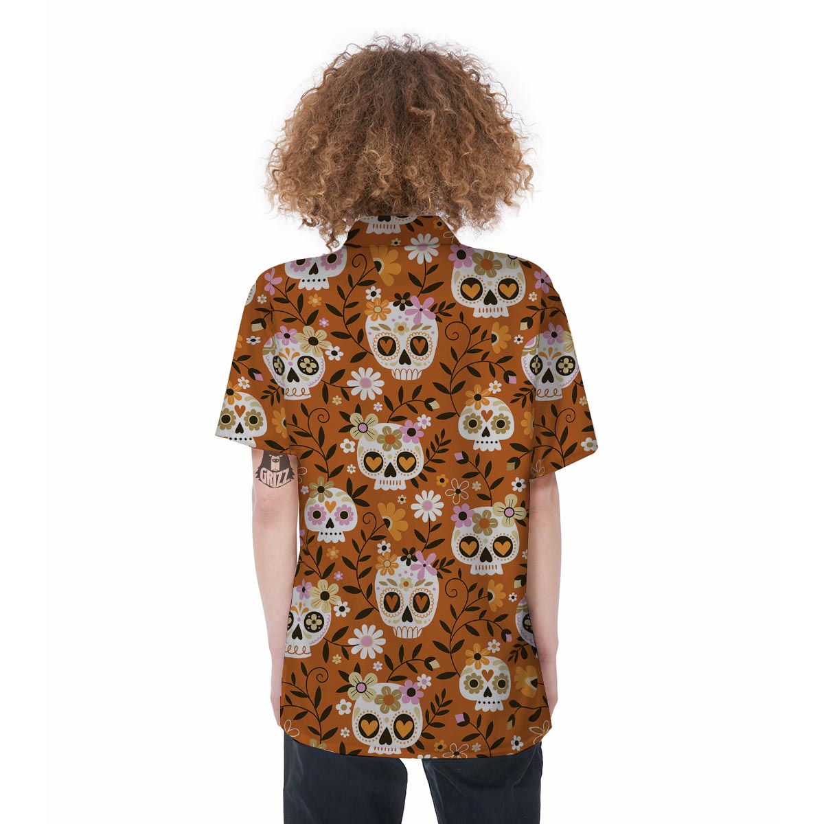 Yellow Sugar Skull Women's Short Sleeve Shirts-grizzshop