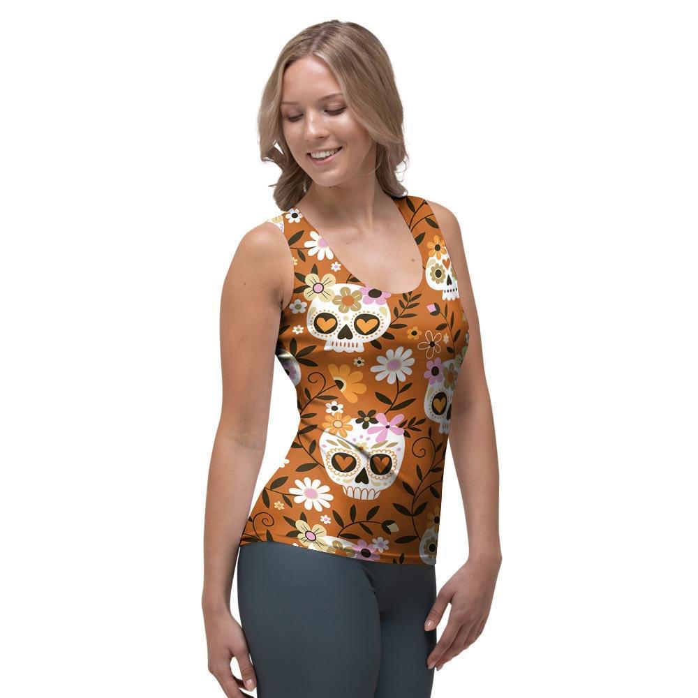 Yellow Sugar Skull Women's Tank Top-grizzshop