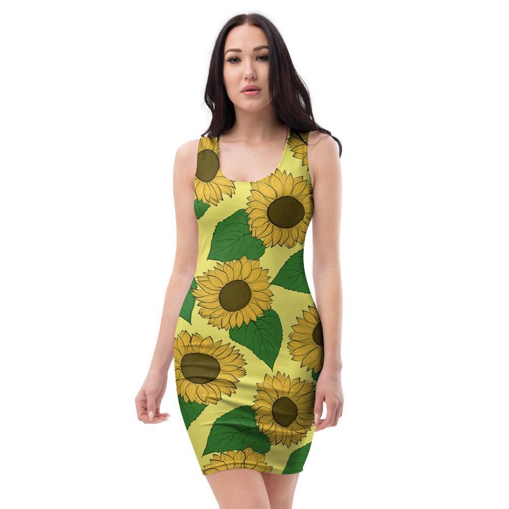 Yellow Sunflower Bodycon Dress-grizzshop