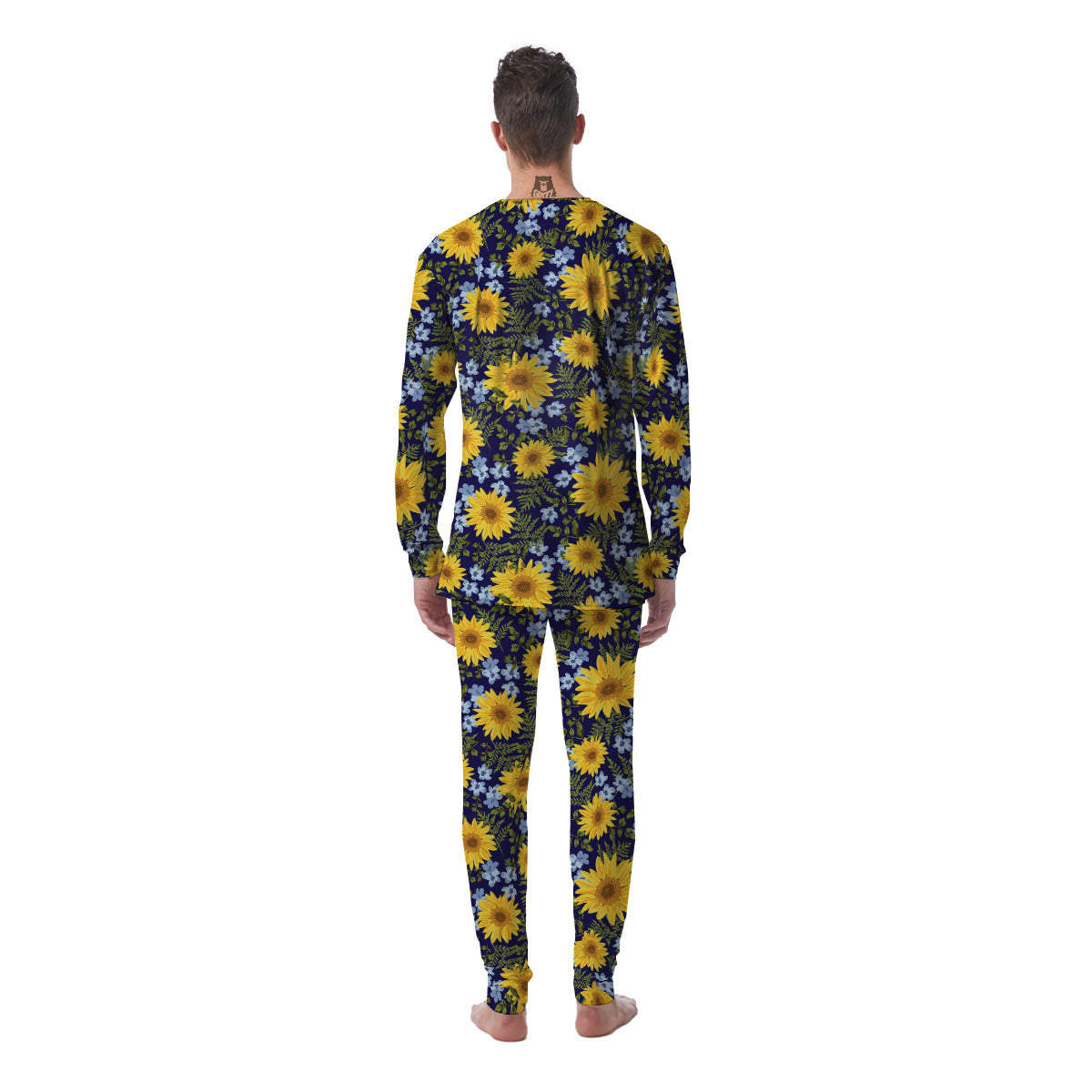 Yellow Sunflower Floral Print Men's Pajamas-grizzshop