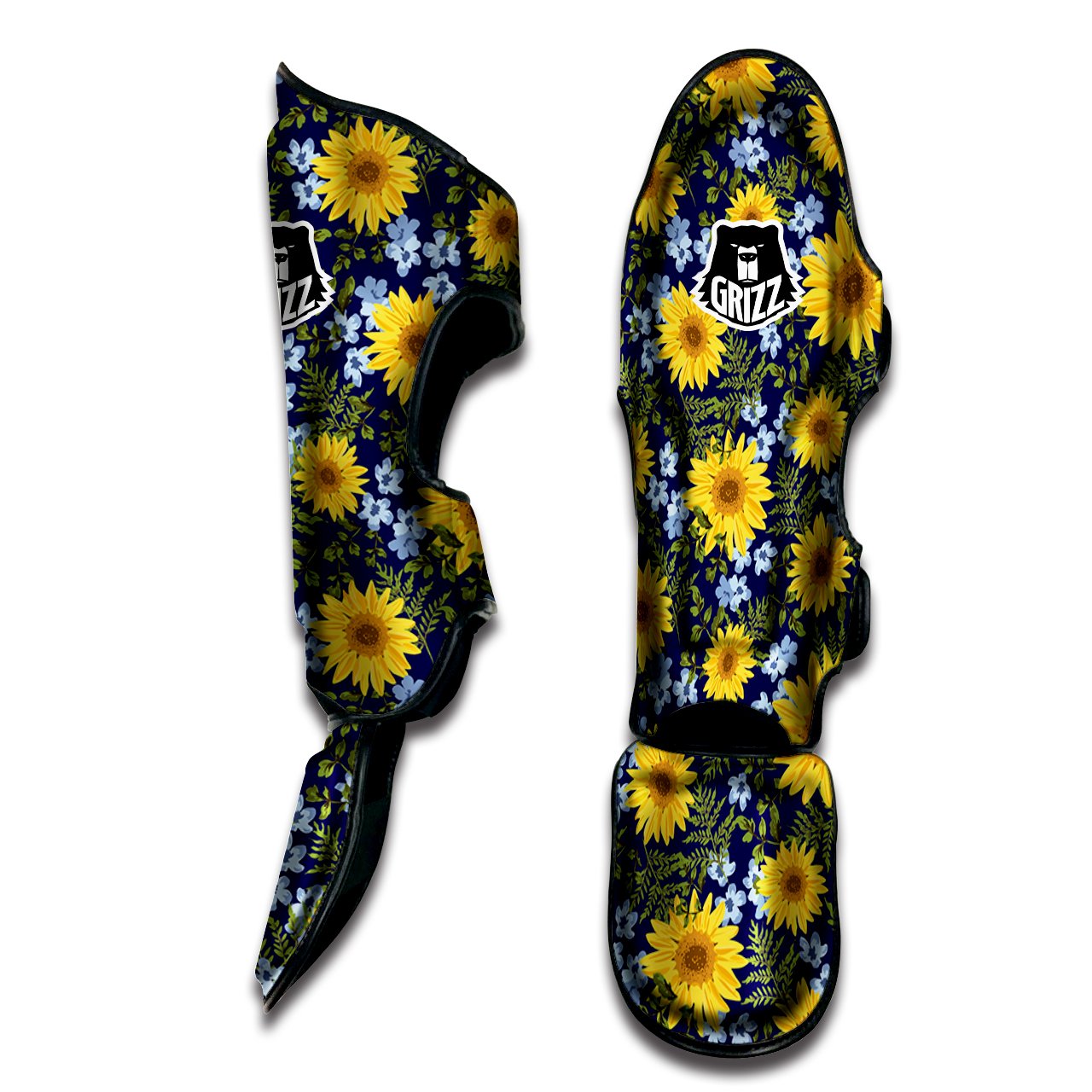 Yellow Sunflower Floral Print Muay Thai Shin Guards-grizzshop