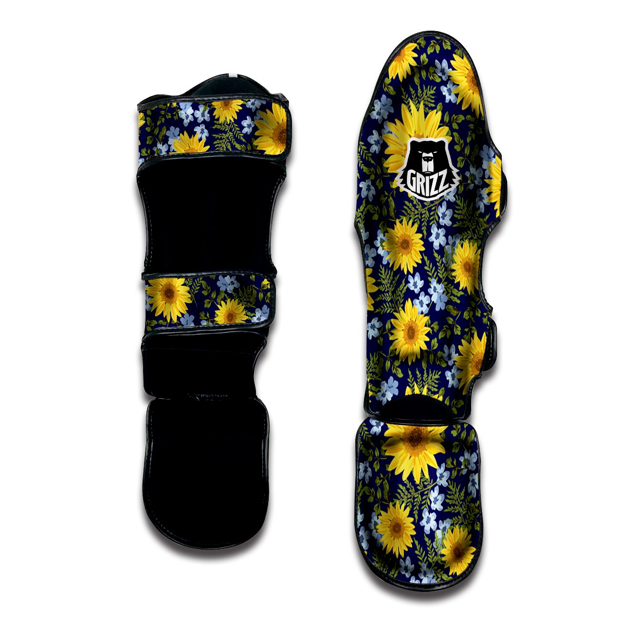 Yellow Sunflower Floral Print Muay Thai Shin Guards-grizzshop