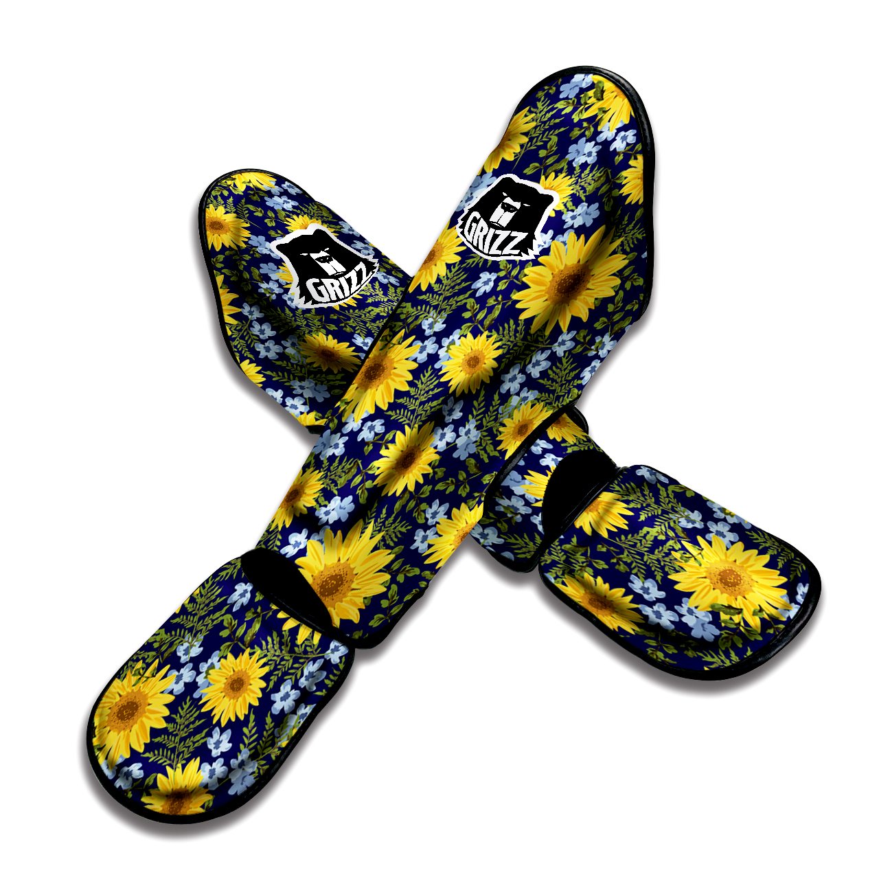 Yellow Sunflower Floral Print Muay Thai Shin Guards-grizzshop