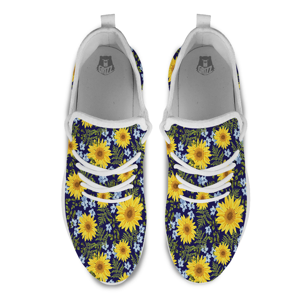 Yellow Sunflower Floral Print White Athletic Shoes-grizzshop