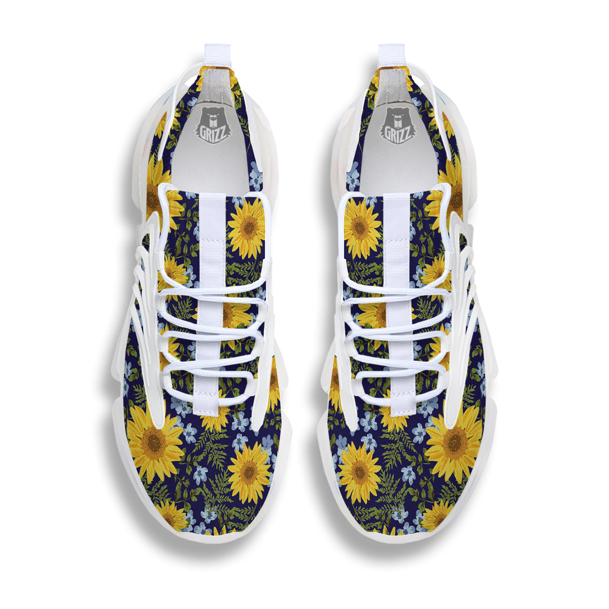 Yellow Sunflower Floral Print White Gym Shoes-grizzshop