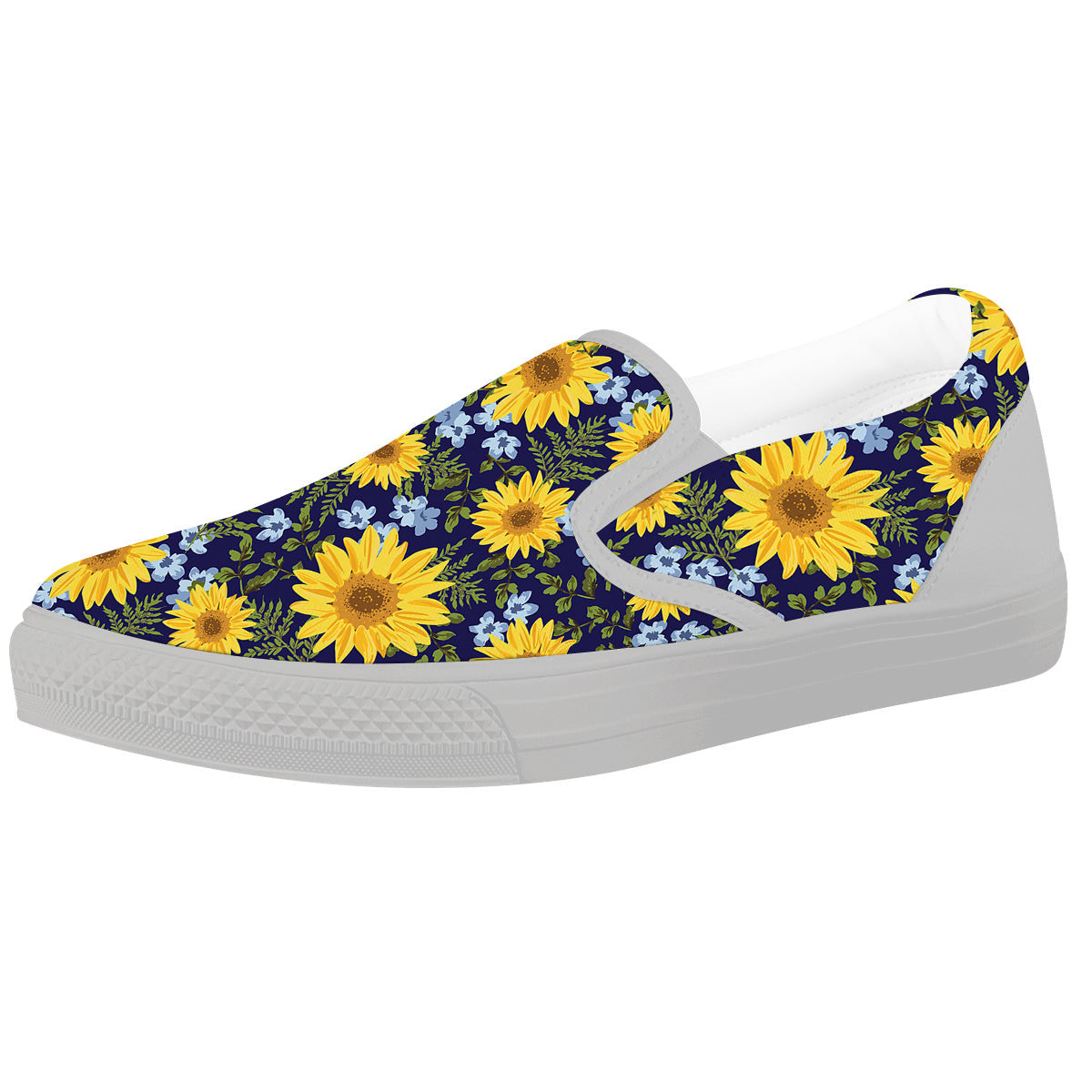 Yellow Sunflower Floral Print White Slip On Shoes-grizzshop