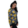 Yellow Sunflower Floral Print Women's Bomber Jacket-grizzshop