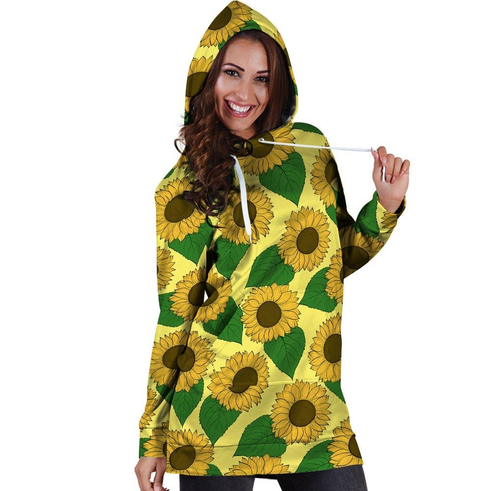 Yellow Sunflower Hoodie Dress-grizzshop