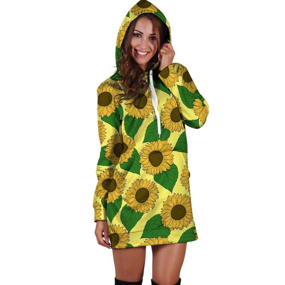 Yellow Sunflower Hoodie Dress-grizzshop