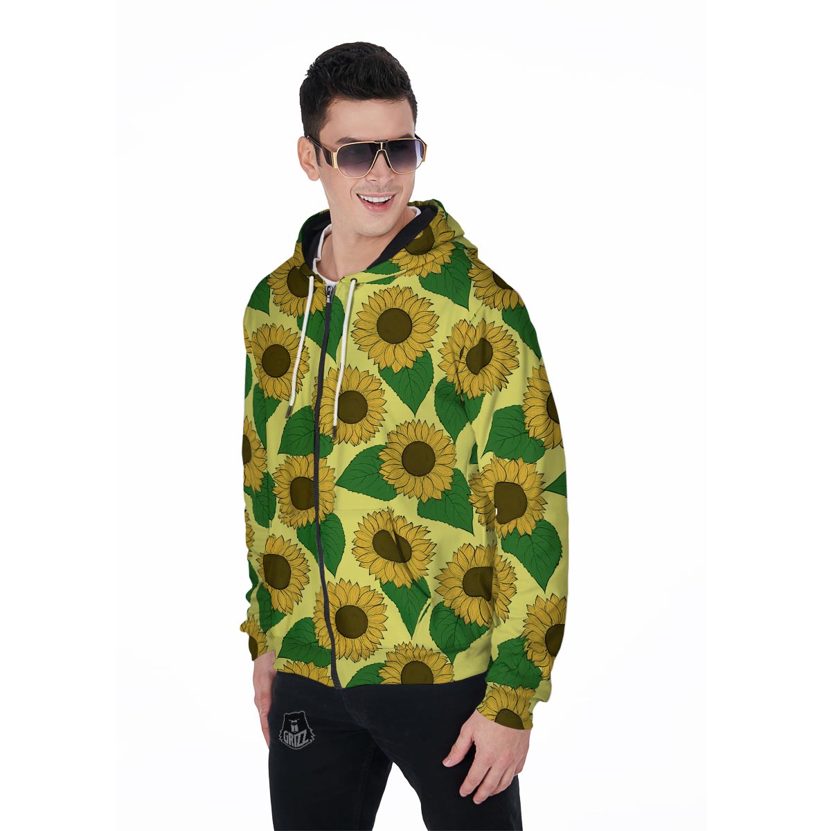 Yellow Sunflower Men's Zip Up Hoodie-grizzshop