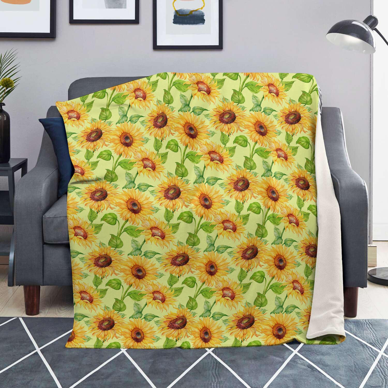 Yellow Sunflower Print Blanket-grizzshop