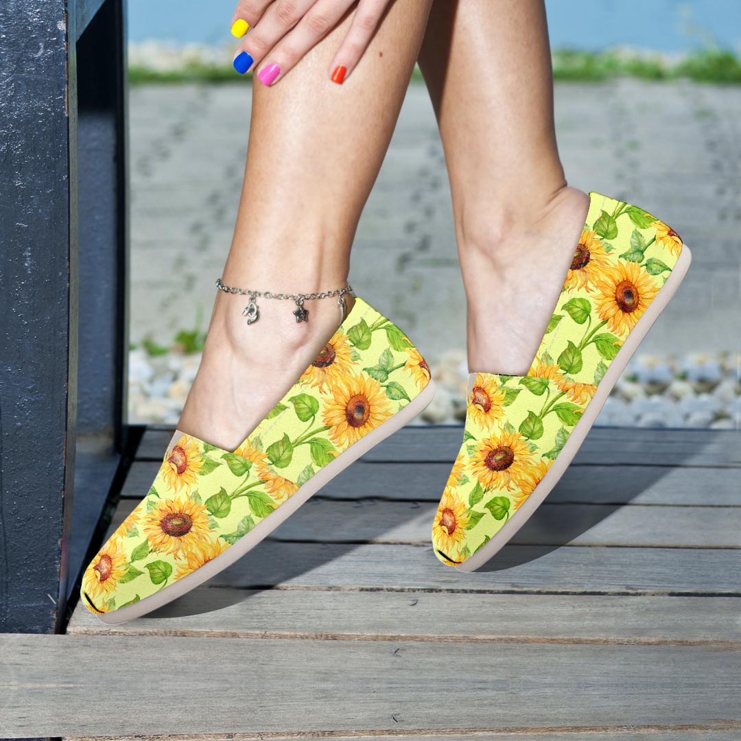 Yellow Sunflower Print Canvas Shoes-grizzshop