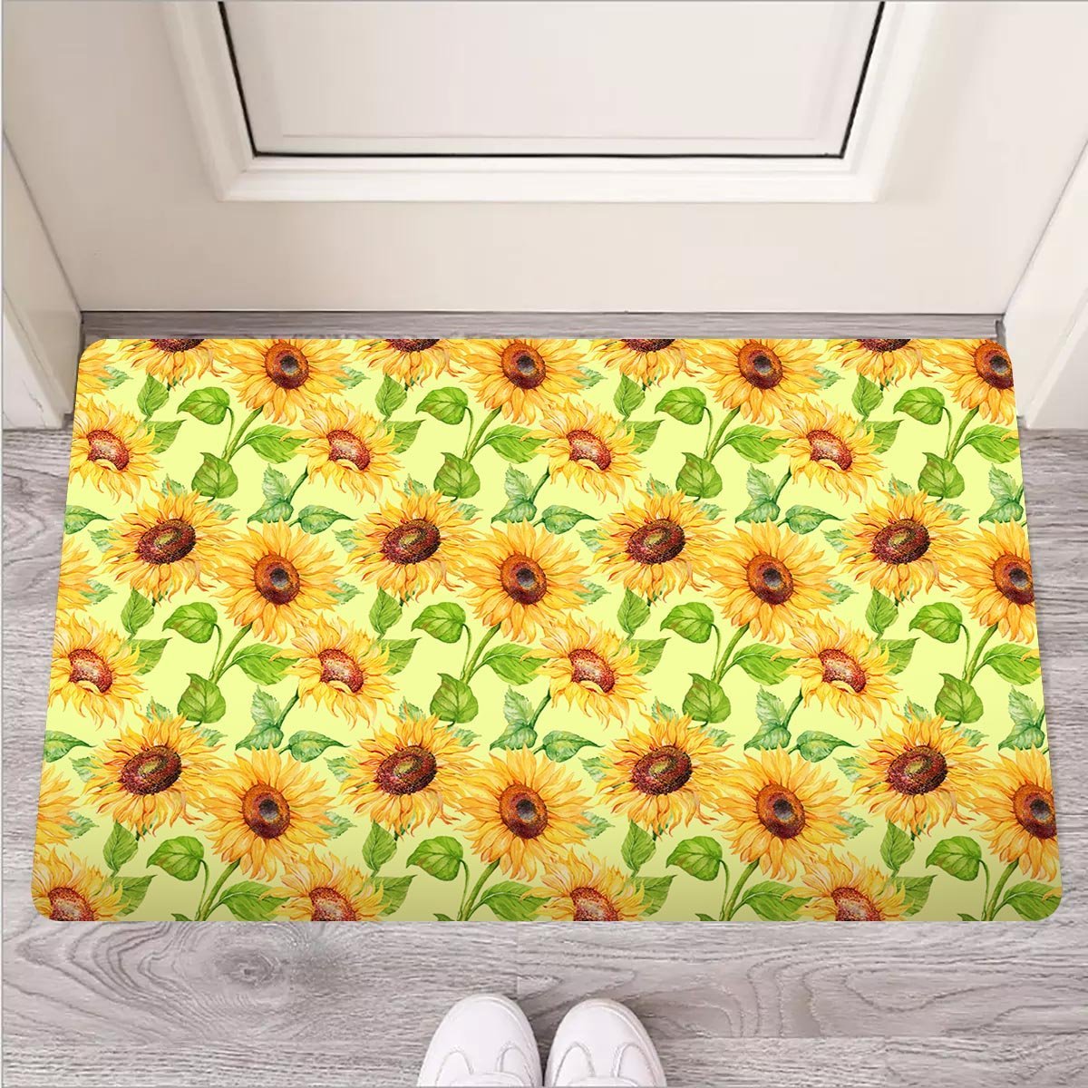 Yellow Sunflower Print Door Mat-grizzshop