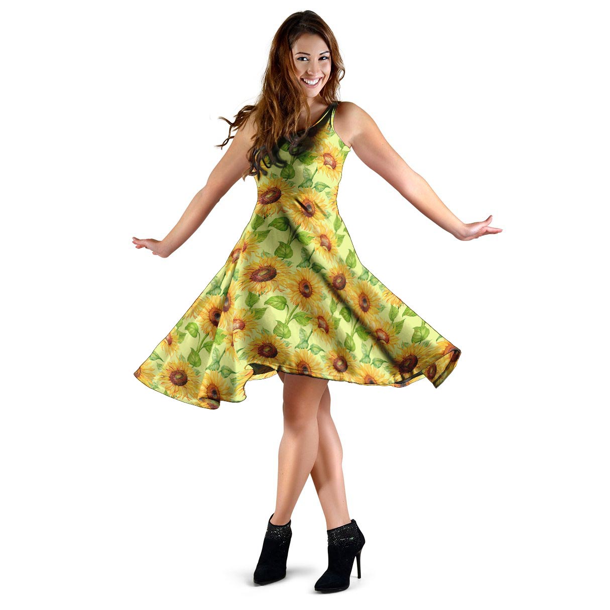 Yellow Sunflower Print Dress-grizzshop